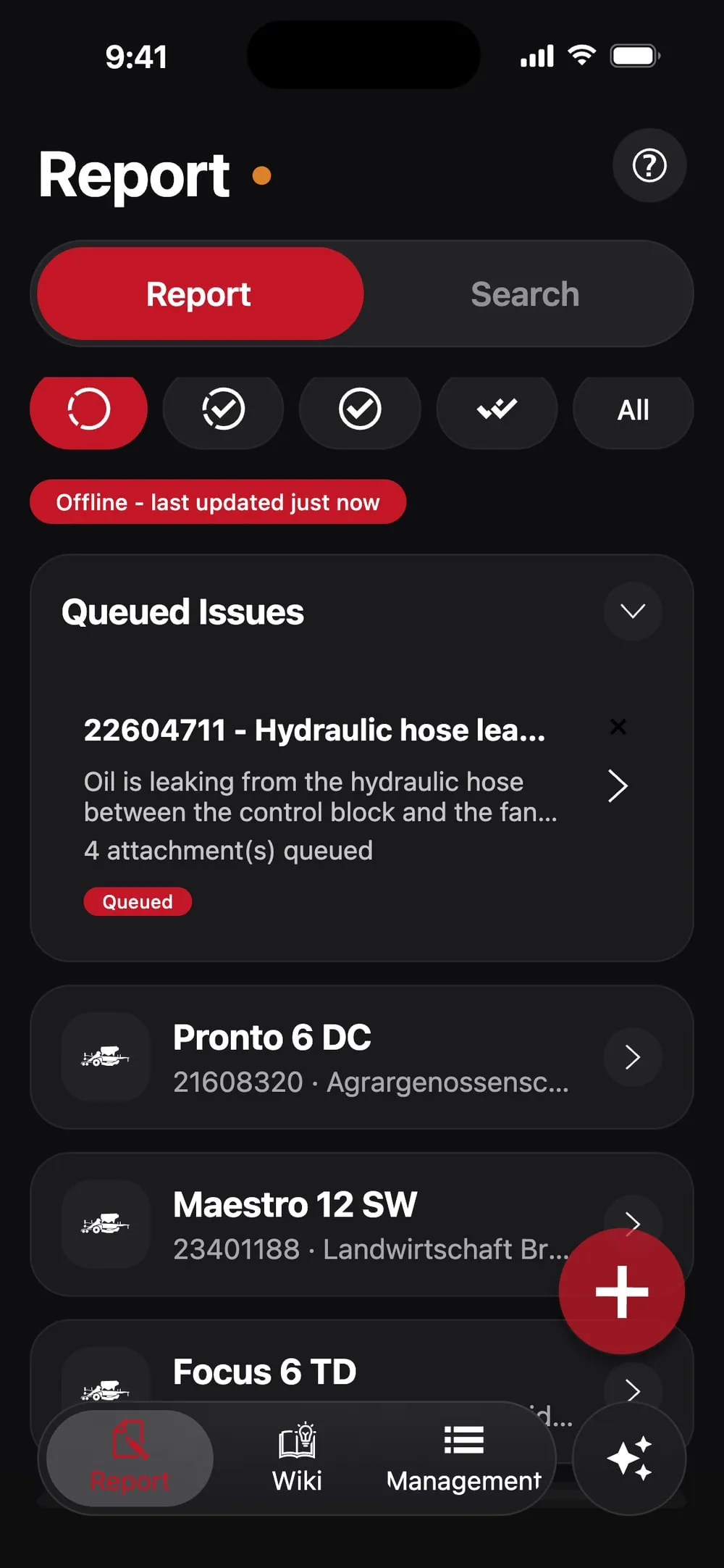 Offline: the report waits on the phone, with its four attachments